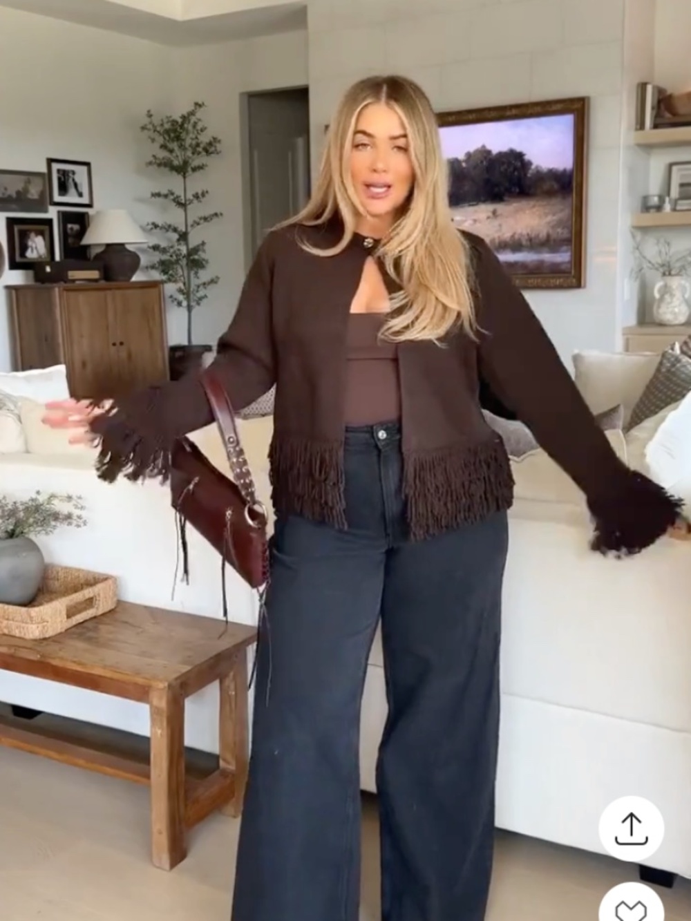 NWT Zara Brown Fringe Knit Open-Front Cardigan - XL